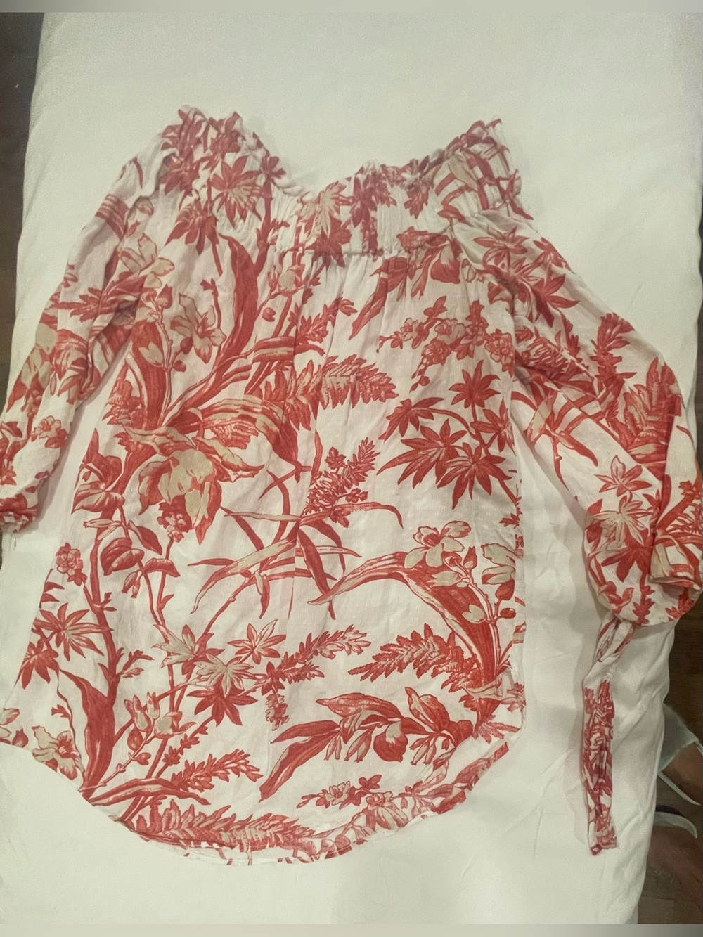 H&M White Off-Shoulder Blouse with Coral Floral Print